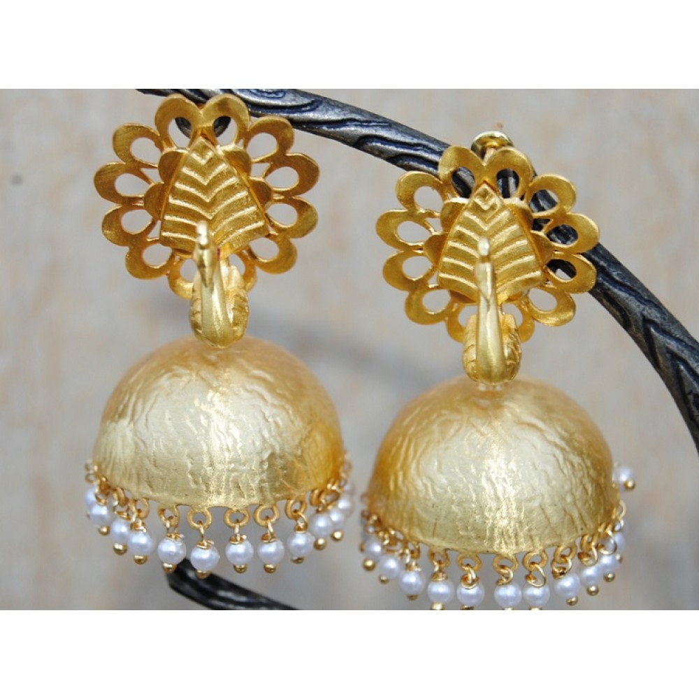 Gold and clearance pearl jhumkas